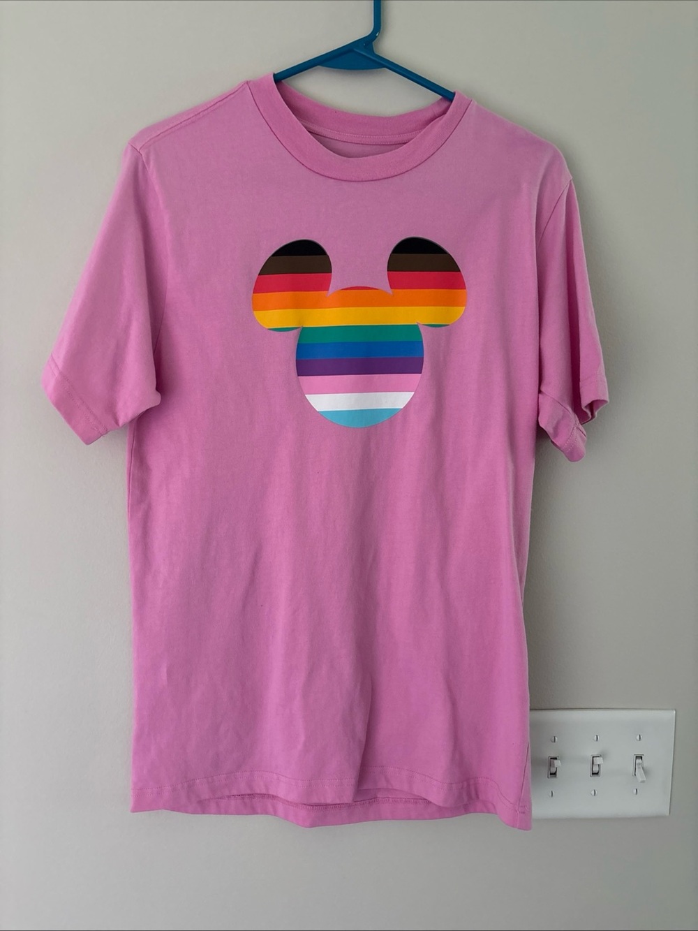 Disney Pink Graphic Tee with Rainbow Mickey Silhouette